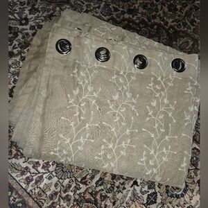 Embroidered Tan Curtains with Grommets Set Of 4
